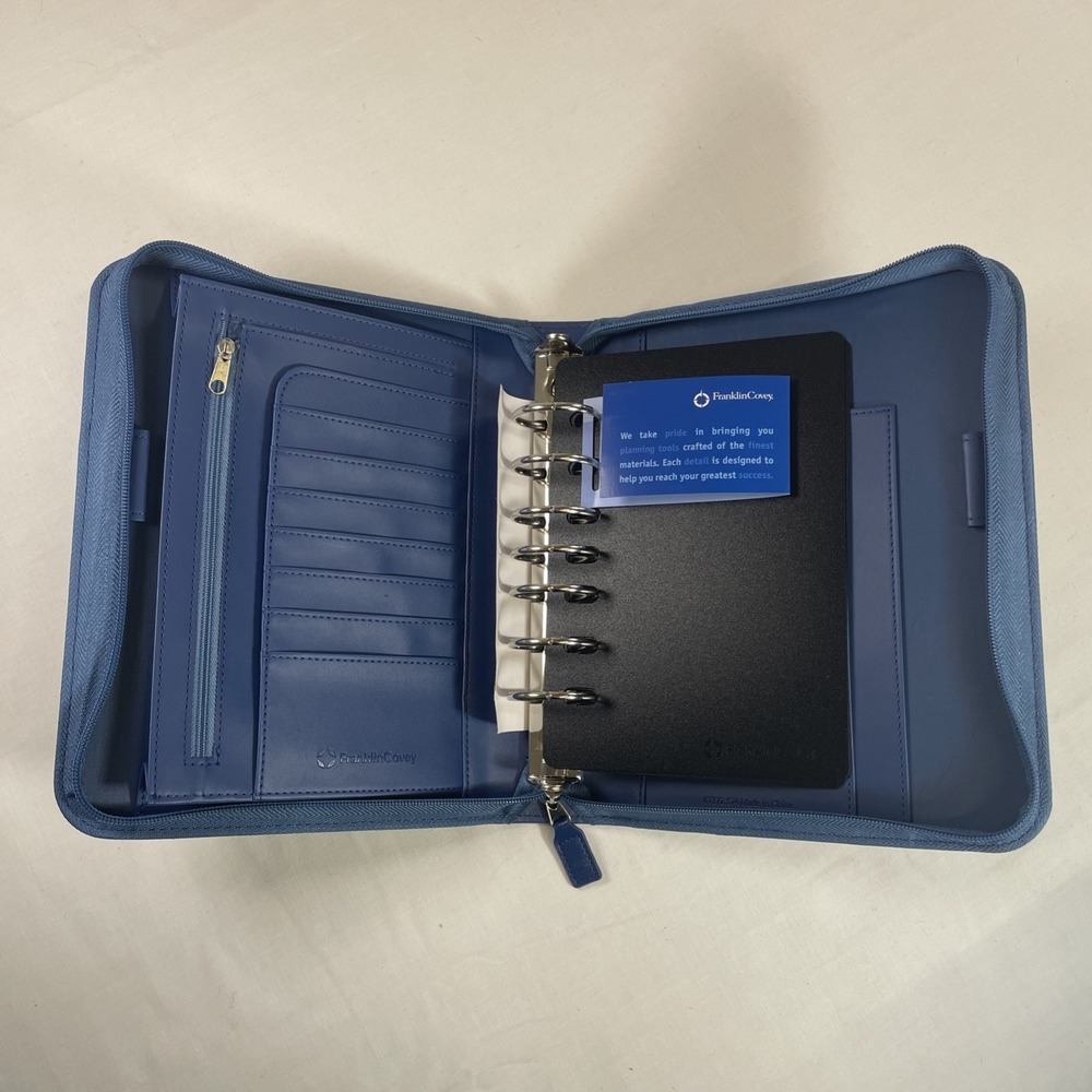 Franklin covey Leather Planner 1.5"Binder ID card Azure zip Student professional